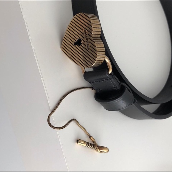 BALENCIAGA Gold Heart Lock & Key Leather Belt 75cm main image 4